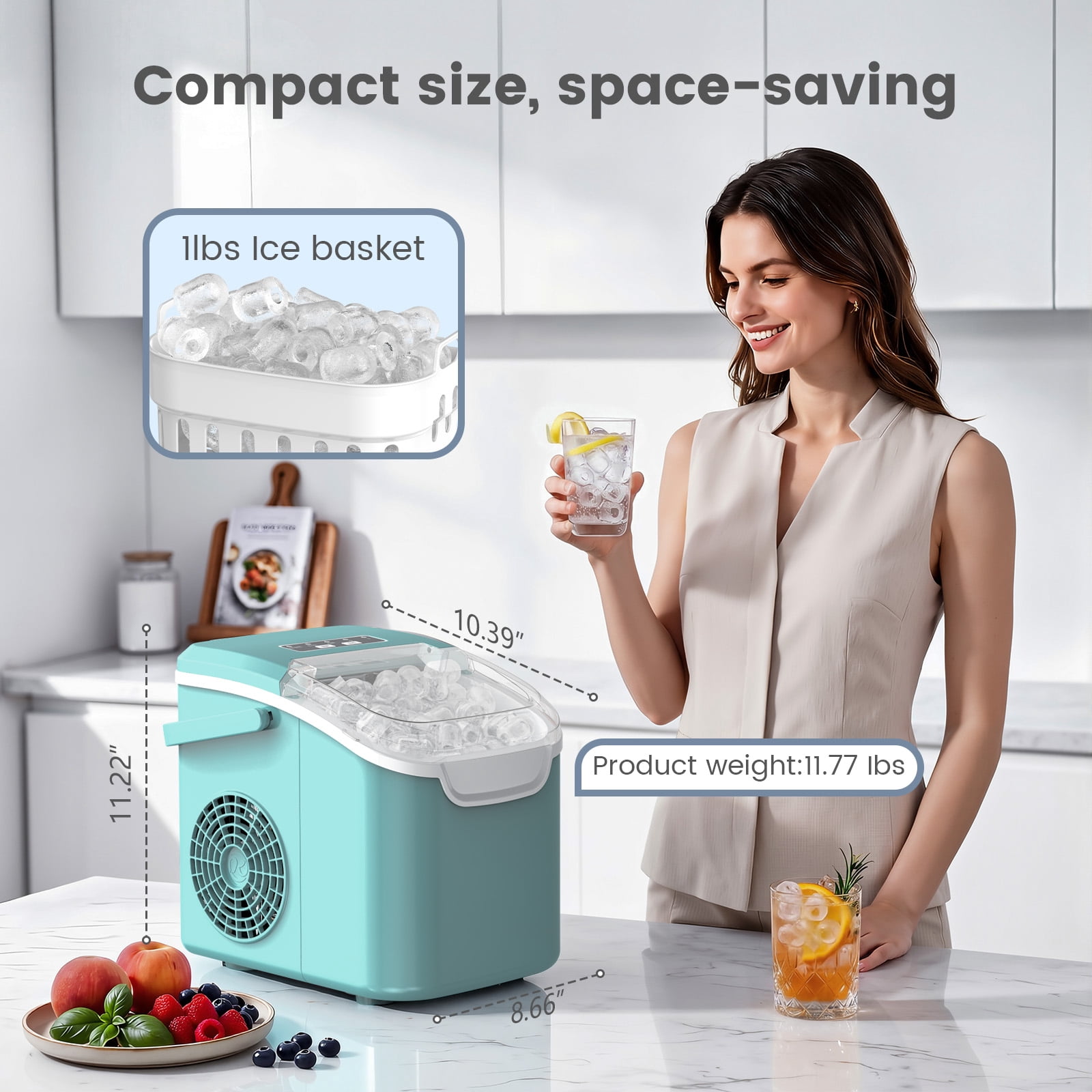 KNDKO Countertop Ice Maker Ice Machine With Handle,Self-Cleaning Ice Makers, 26Lbs/24H, 8 Ice Cubes Ready In 6 Mins For Home/Kitchen/Bar/Party/Camping