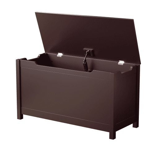 Yoneston Kids Wooden Toy Box Flip-Top Storage Chest Bench with Safety Hinged Lid, Coffee