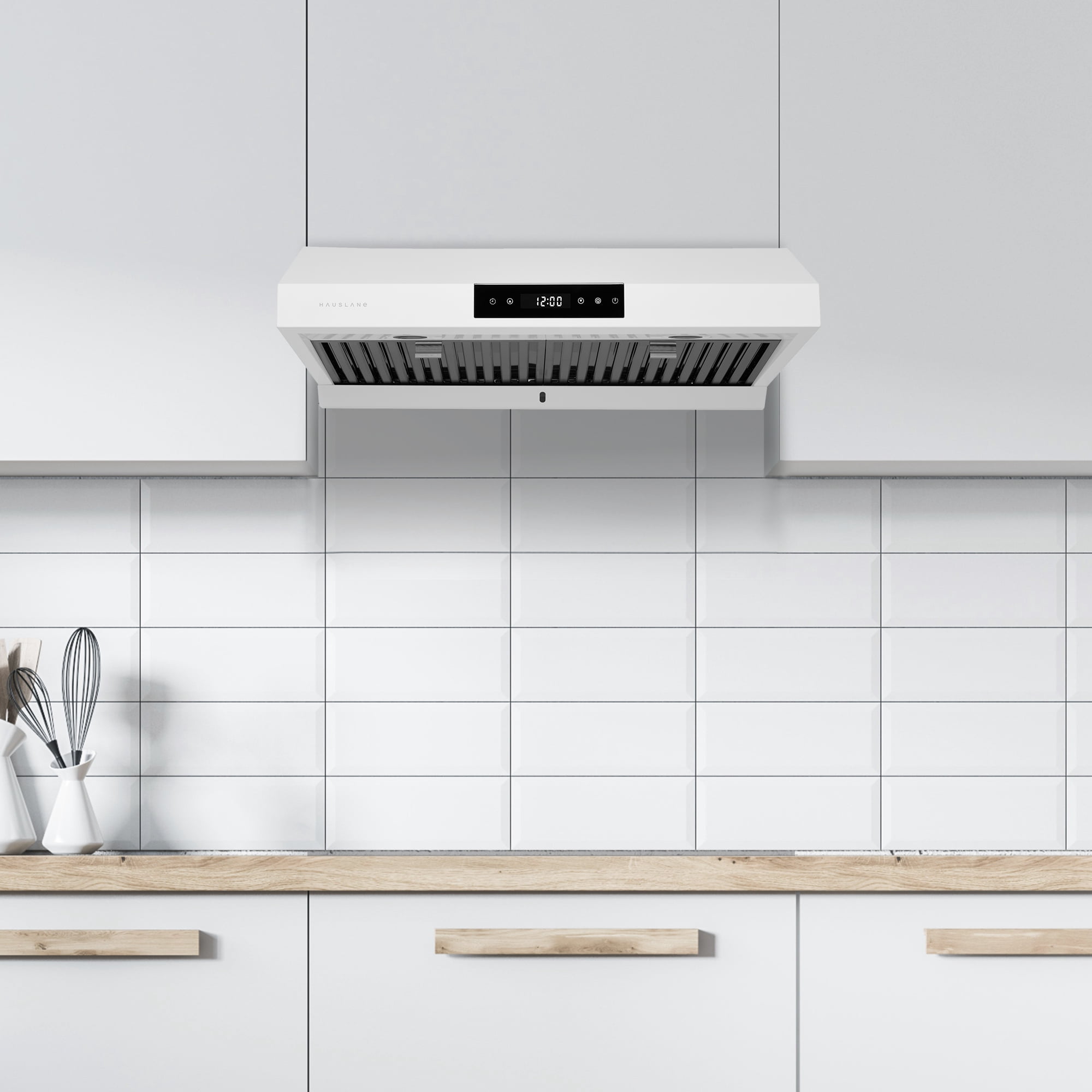 Hauslane | Chef Series PS18 30" Under Cabinet Range Hood, Matte White | 120V, Pro Performance, Touch Screen, LED Lamps, 3-Way Venting, Baffle Filters