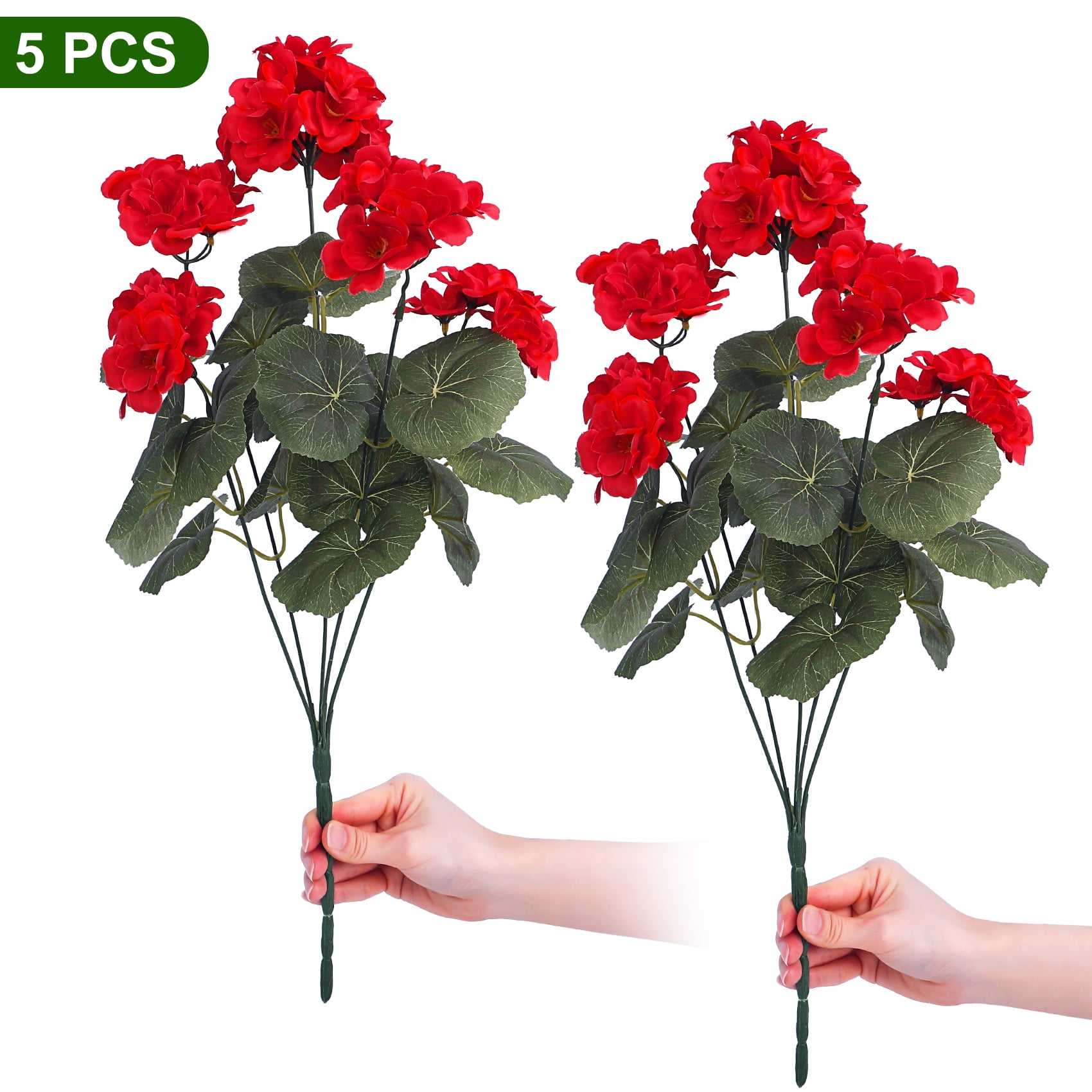 Scidweet Fake Geraniums Flowers, 6 Bundles 21'' Artificial Silk Flowers Faux Plants for Spring Summer Indoor Outdoor Table Patio Porch Yard Garden Home Decor, Ruby Red