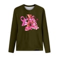 thumbnail image 3 of Fayshow0 Breast Cancer Shirts for Women Gifts Women's Casual Fashions Solid Color Long Sleeve Blouse Round Neck Tops T-Shirt Army Green, 3 of 4