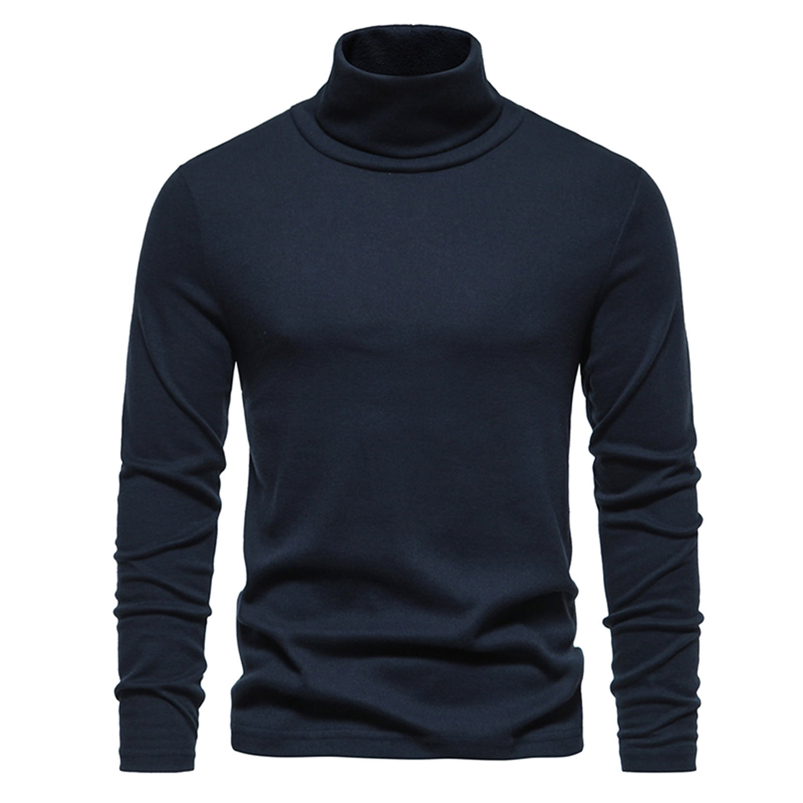 Men s Long Sleeve Cotton T Shirt Classic High Neck Casual Solid Color Tees Men High Elasticity Turtleneck Tops Blouse Shirts for Men Navy XL