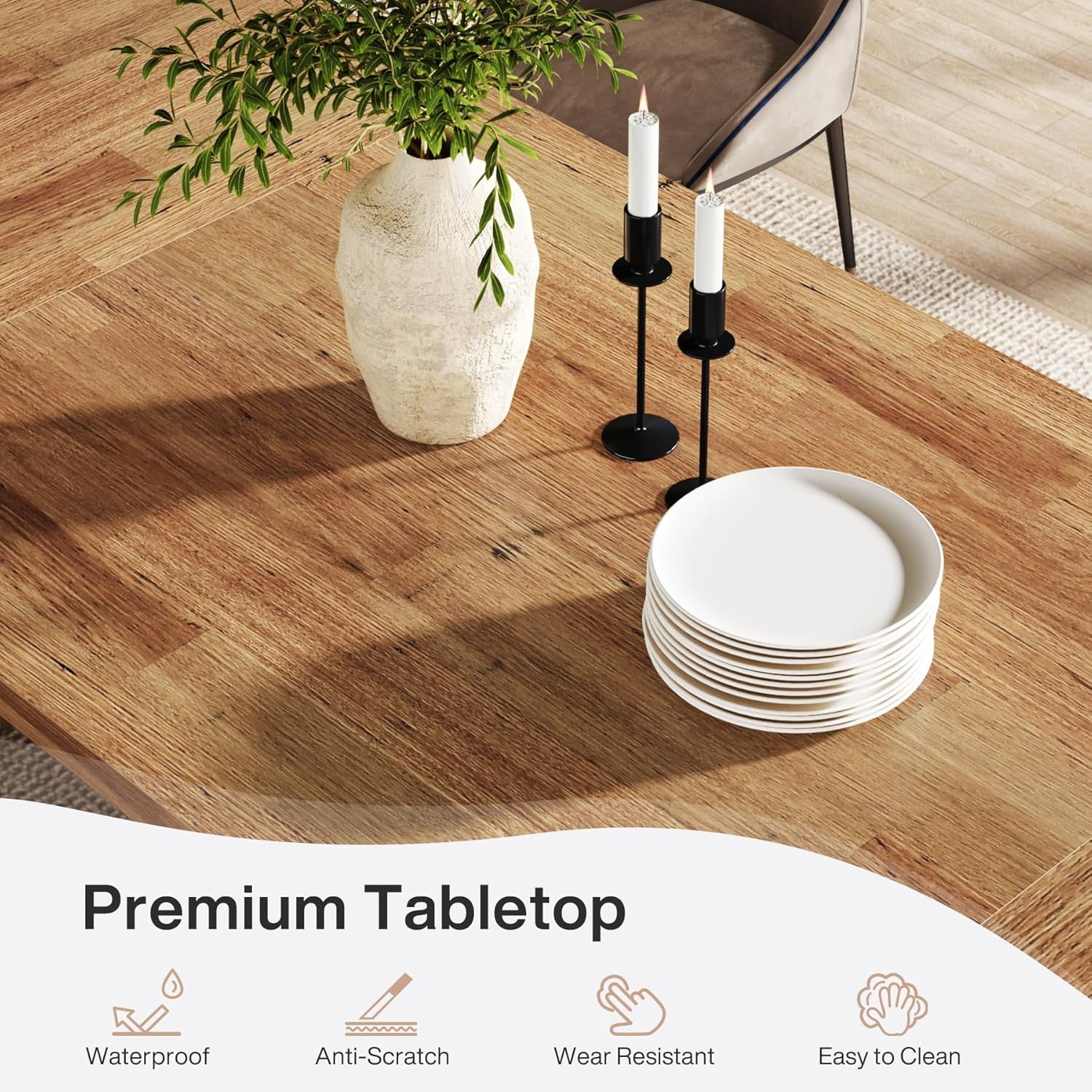Finmind 70.87-Inch Rectangular Dining Table in Farmhouse Style, Solid Wood, Seats 6-8, Walnut