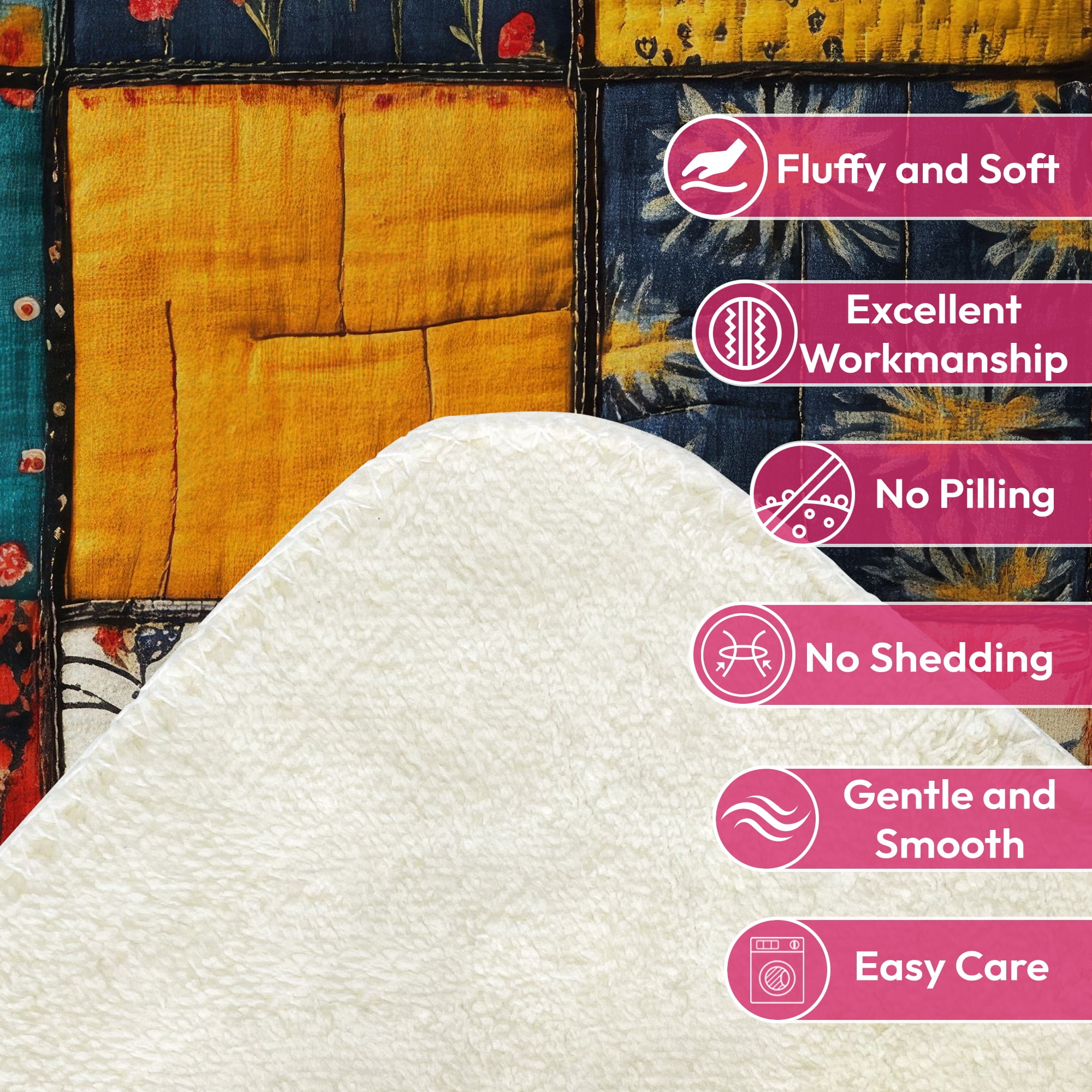 Sherpa Fleece Twin Blanket 60"x80" Reversible Plush Fluffy Blanket, Double-Layer Super Soft Flannel Blanket for Sofa, Couch, Bed, Patchwork Floral Pattern