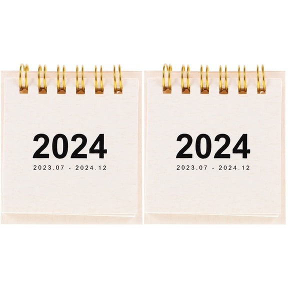 Set of 2 2024 Desk Calendars Portable Office Supplies White Paper Calendar for Home and Work