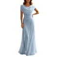 thumbnail image 2 of EliteGoogv Womens Evening Dresses Cowl Neck Short Sleeve Maxi Dresses For Women Ruched Bodycon Fit Summer Dresses Party Wedding Guest Dresses Light Blue, 2 of 6