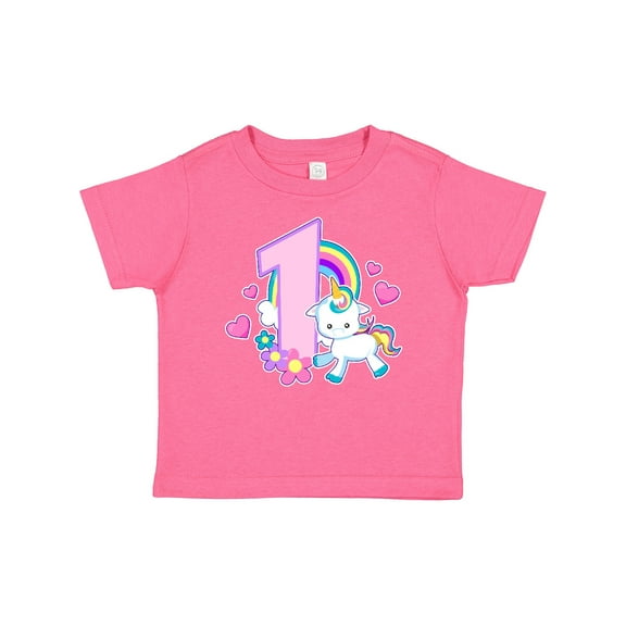 Inktastic I Am 1 Year Old with Unicorn and Hearts Girls Baby T-Shirt