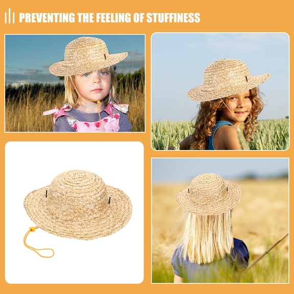 AURARMLET Kids Farmer Dog Costume Sombrero Straw Hat Khaki Outdoor Accessory 1 Piece Comfortable