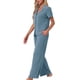 thumbnail image 4 of Conjunto de Lounge para Mujeres INSPIRE CHIC, Conjunto de Pijamas de Punto Sólido, Manga Corta, Pantalones Largos, Talla L Azul, 4 of 6