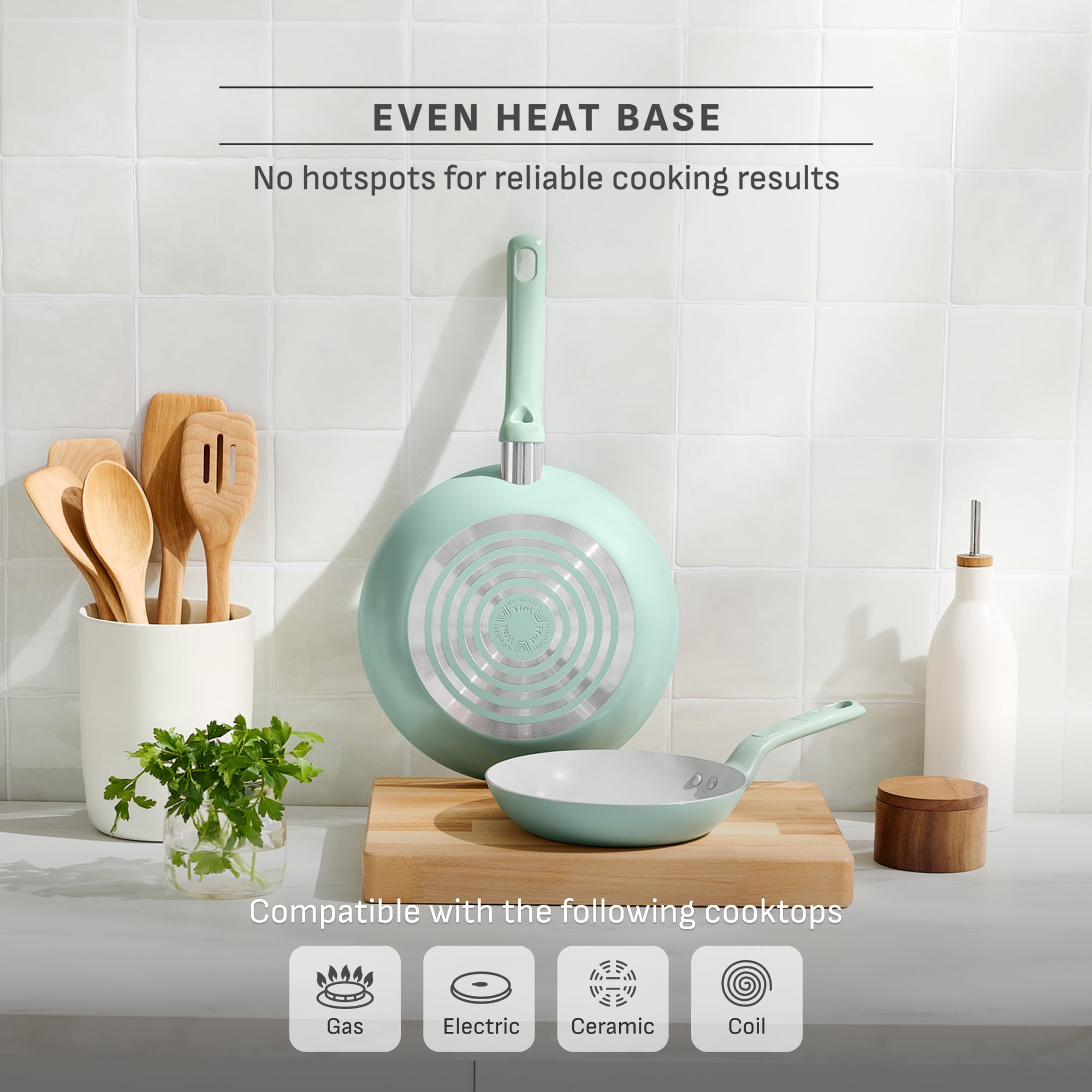 T-fal Easy Care 12 Piece Ceramic Nonstick Cookware Set, Pots and Pans, Mint Green