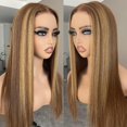 thumbnail image 2 of Lace Front Wig Wear and Go Glueless Wig 30 inch Synthetic Highlight Straight Lace Front Wigs Pre Plucked Pre Cut 6 * 5 HD Lace Wig Ready to Wear Wigs for Women, Honey Blonde, 2 of 5
