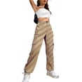 thumbnail image 1 of Pantalones cargo para mujer, cintura alta, bolsillos grandes, pantalones largos informales con banda en el tobillo para uso diario, color caqui L, 1 of 2