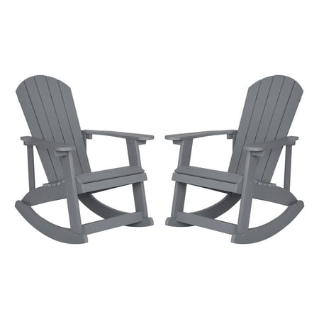 Flash Furniture Savannah Poly Resin Rocking Adirondack Chair - Light Gray (Set of 2)
