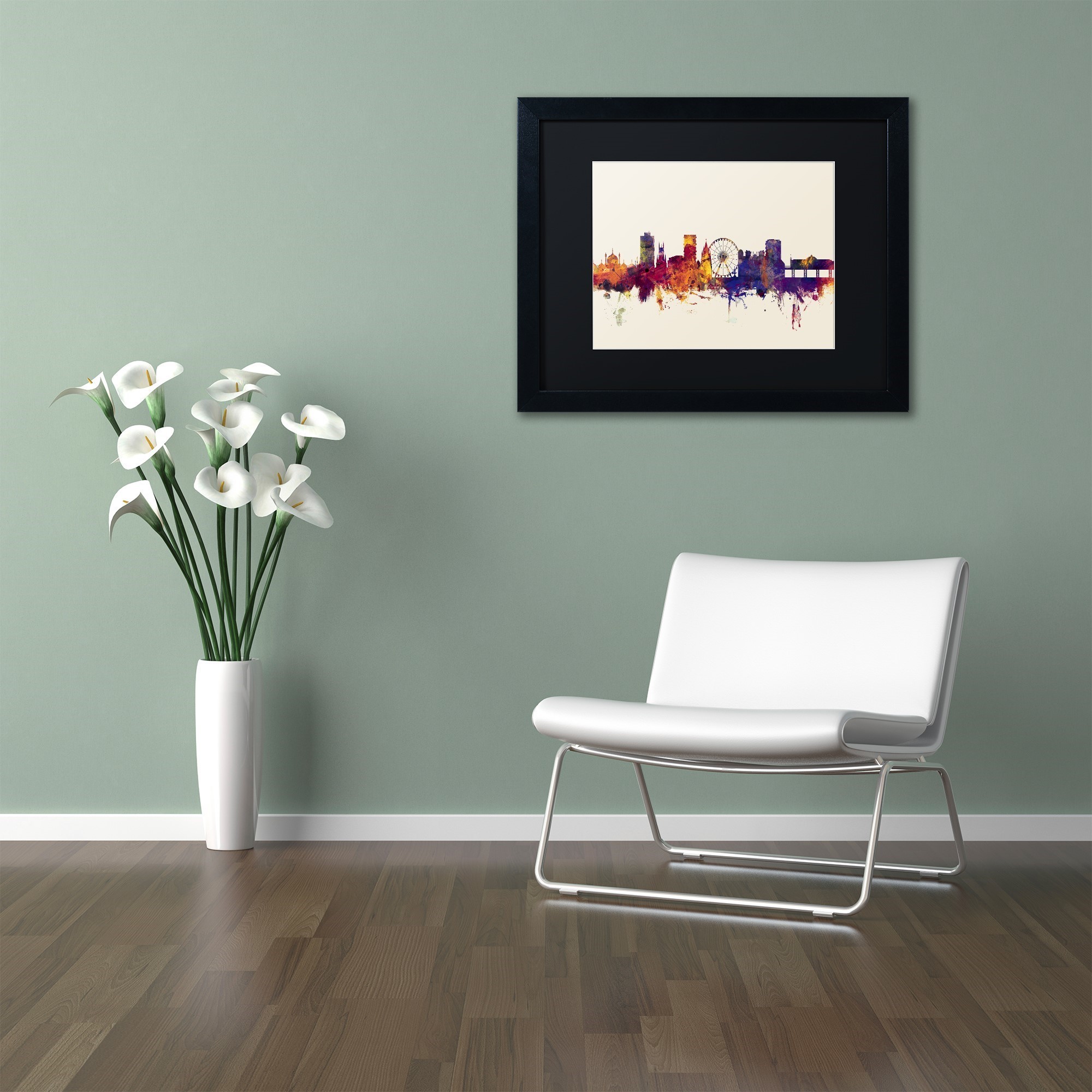 Trademark Fine Art "Brighton England Skyline" Canvas Art by Michael Tompsett, Black Matte, Black Frame