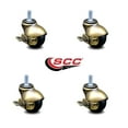 thumbnail image 2 of 2 Inch Antique Brass Hooded 5/16 Inch Threaded Stem Ball Caster with Brake Set 4, 2 of 2