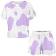 thumbnail image 2 of NICKSUN Pyjama d'Été 2 Pcs pour Femmes, Ensemble de Vêtements de Nuit Doux et Confortables avec Short de Détente, Imprimé Vache Violet, 4TG, 2 of 8