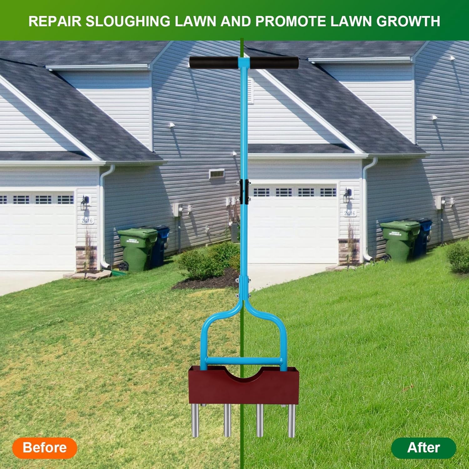 Manual Rolling Lawn Aerator with 38" Width, Heavy Duty Coring Tines and Removable Soil Catcher Tray