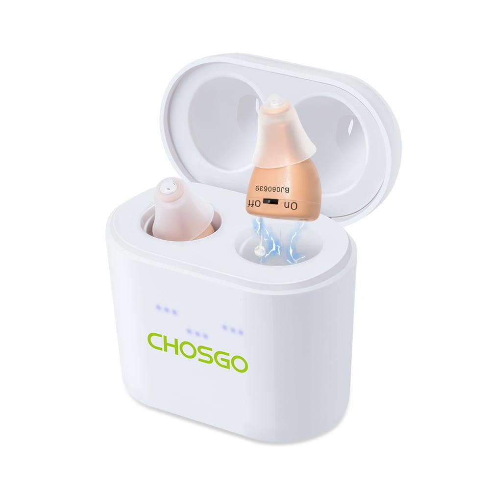 Chosgo K19RC Rechargeable CIC Hearing Aids for Seniors with Noise Cancelling,Beige