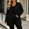 thumbnail image 4 of Plus Size Women's Collared Button Front Cardigan, Lightweight Loose Mid Length Outerwear for Daily Casual Black S, 4 of 8