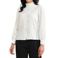 thumbnail image 4 of INSPIRE CHIC Women's Ruffled Button Down Shirts Trendy Casual Long Sleeve Blouse Elegant Work Office Tops S White, 4 of 6