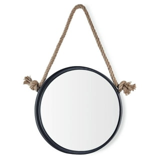 Danya B Framed 20 Decorative Round Black Metal Circle Wall Mirror with Hanging Rope