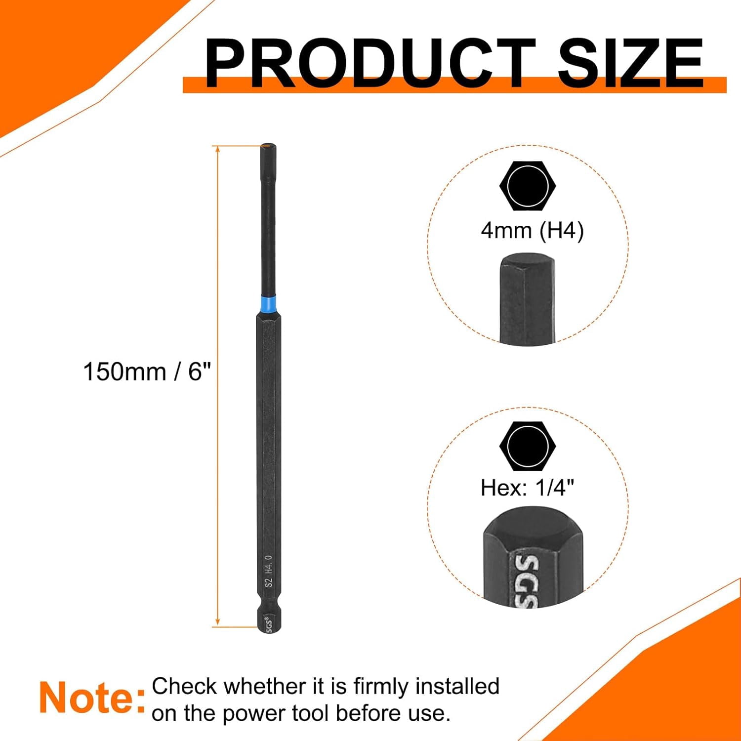 FRKSMD-5pcs Hex Head Wrench Drill Bit 4mm(H4) 1/4" Hex Shank 6"(150mm) Length S2 Steel Magnetic Hexagon Impact Drivers Metric Screwdriver Bit