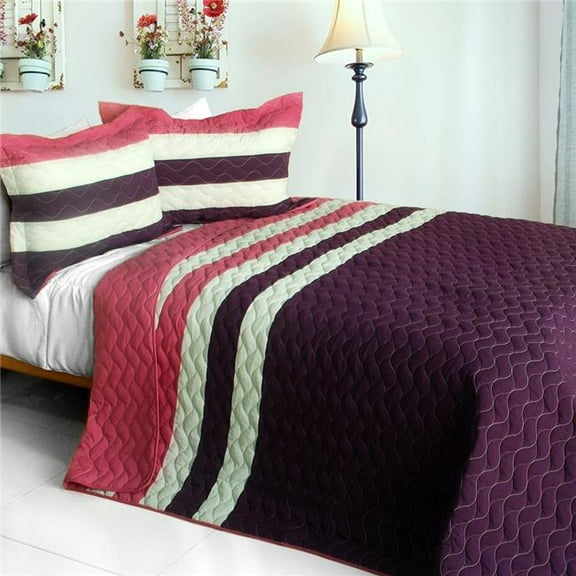 QTS01174-23 Goodbye Floppy - 3 Pieces Vermicelli-Quilted Patchwork Quilt Set  Full & Queen Size - Purple