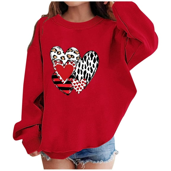 ATOGUTA Girls Valentine's Day Sweatshirt Boys Kids Long Sleeve Tees Love Heart Kids Tops Outfit Size 1T-13, Red