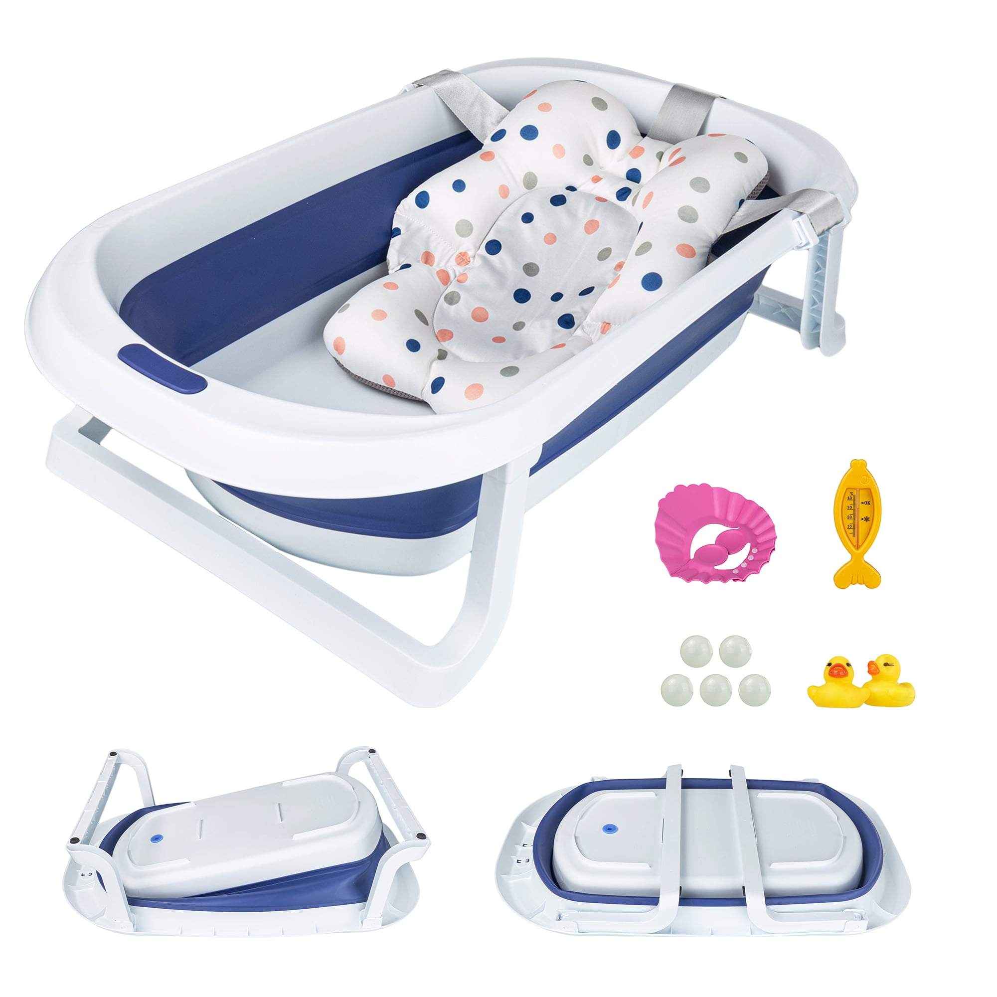 31in Baby Portable Bathtub with Sponge Pad, NonSlip Baby Shower Tub