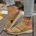 thumbnail image 2 of Dakaela Orthopedic Wedge Sandals for Women 2026 Comfortable Hollow out Bohemian Platform Summer Beach Slip on Slides with Arch Support Brown 6, 2 of 8