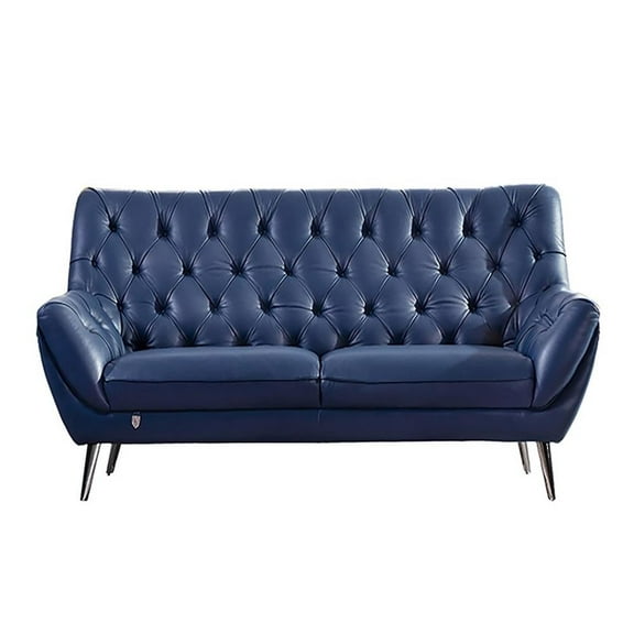 American Eagle Furniture Tufted Leather Loveseat in Navy Blue
