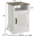 thumbnail image 3 of Mayincolor White Nightstand Set of 2 with Charging Station, Tall Farmhouse Bedside Table with Herringbone Design, Wooden Rustic End Table with Large Storage Cabinets and Shelf for Bedroom, 3 of 10