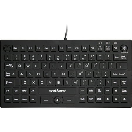 WetKeys Professional-grade Mid-Size Rigid Silicone Waterproof USB Keyboard with Pointing-Device, Backlight and ON-OFF Switch, Black
