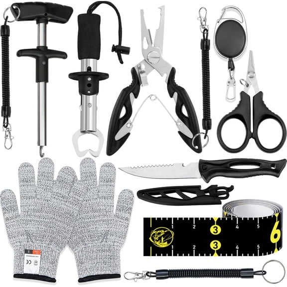 13-in-1 Fishing Multi-Tool Kit with Pliers, Fillet Knife, Lip Gripper, Scissor, Hook Remover - Fly, Ice, Saltwater & Freshwater Fishing for Serious Angler