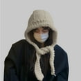 thumbnail image 2 of ManxiVoo Womens Handmade Chunky Knit Hats Winter Thickened with Ear Flaps for Warmth and Cold Weather Comfort Beige, 2 of 4