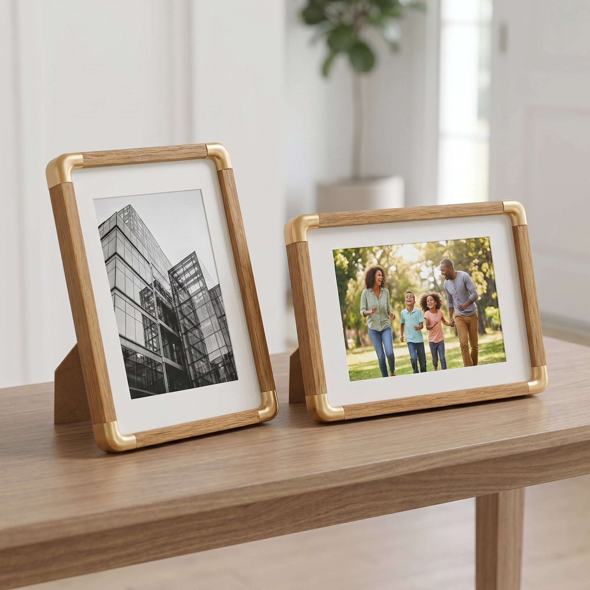 Unique Bargains Rounded Edge Minimalist Bauhaus Plastic Photo Frame Teak Color 4" x 6"