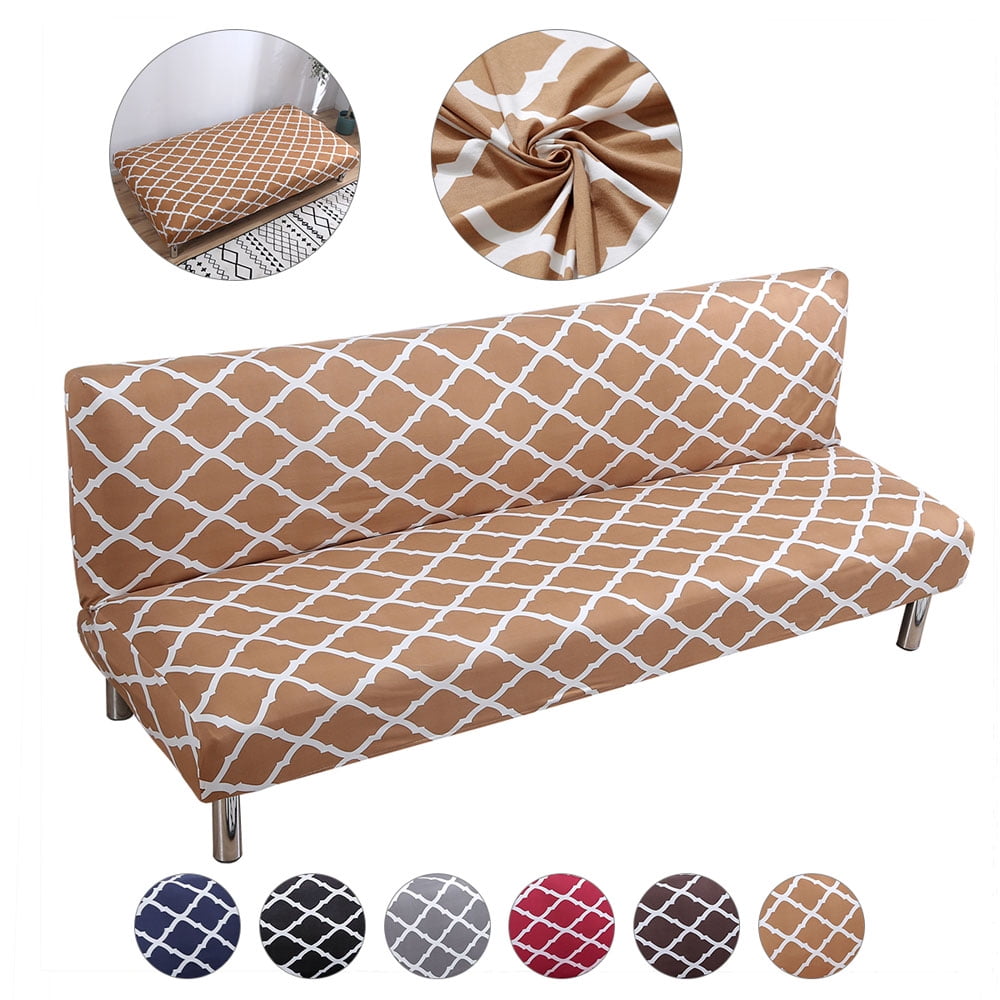 Folding Sofa Bed Cover Solid Color Futon Armless Slipcover Polyester