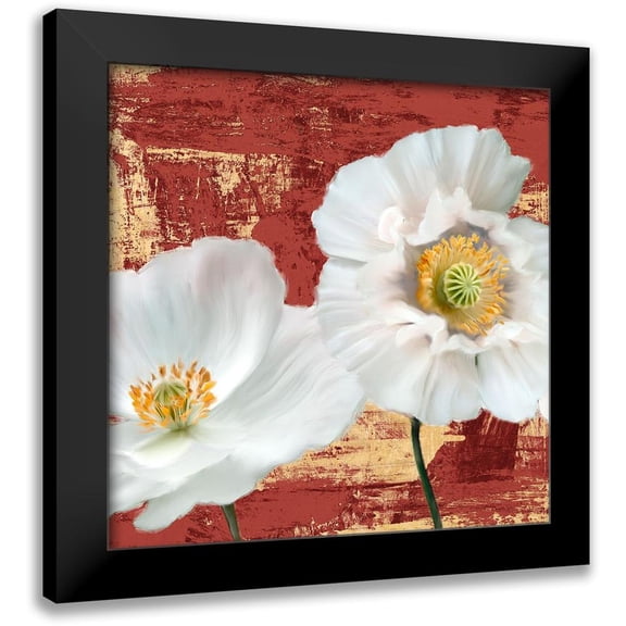 Leonardo Sanna 12x12 Black Modern Wood Framed Wall Art Titled - Washed Poppies (Red and Gold) I