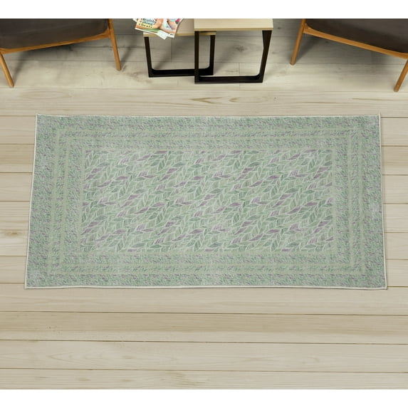 Bohemian Decorative Rug, Tribal Waves Modern and Colorful Swirls of Leaf Look Striped Pattern, Quality Carpet for Bedroom Dorm and Living Room, 6 Sizes, Pale Sage, by Ambesonne