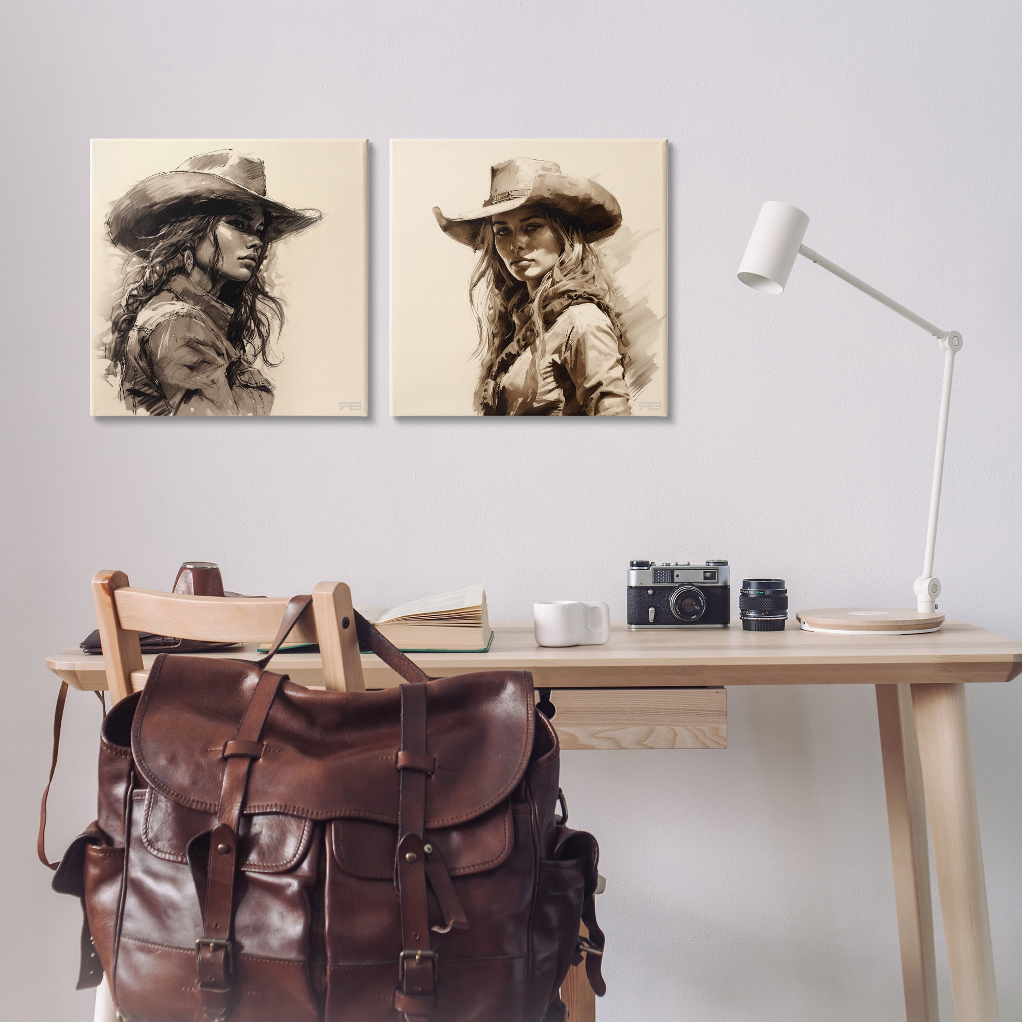 Stupell Industries Trendy Cowgirl Beauties People Painting Wrapped Canvas Art Print Wall Art, 17 x 17, Set of 2