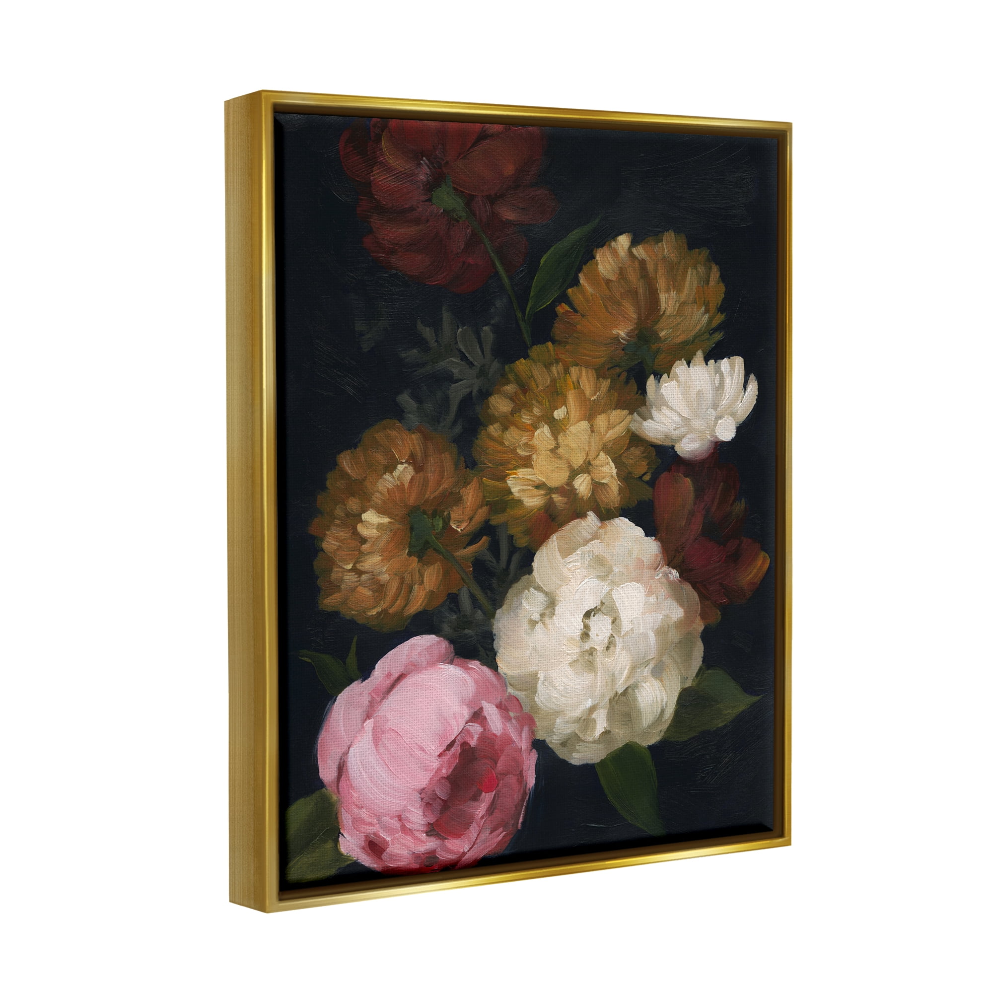 Stupell Industries Mixed Carnations Bouquet Botanical & Floral Painting Gold Floater Framed Canvas Art Print Wall Art, 25 x 31