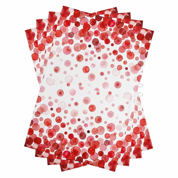 Ombre Red Polka Dot Kitchen Towels Set of 4, Water Absorbent Dish Towel, Abstract Watercolor Geometric Gradient Decorative Hand Towels - Quick Drying Cloth for Cooking Baking, 18x28 Inch
