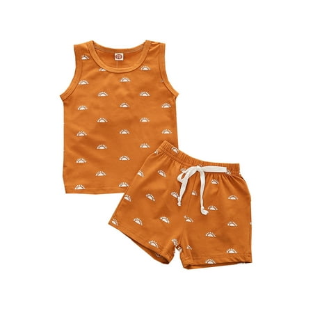 

Calsunbaby Summer Baby Boys Fashion Sun Printed Sleeveless Round Neck Tank Tops and Elastic Waist Drawstring Shorts Set