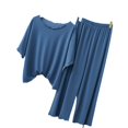 thumbnail image 3 of Pantalones anchos recortados de seda de hielo con borde de oreja, traje informal de manga corta de talla grande para mujer, ropa exterior fina de verano, ropa para el hogar, pijamas, 3 of 6