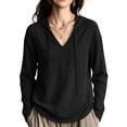 thumbnail image 2 of DYTTDG Women's Waffle Knit Hoodie V Neck Long Sleeve Pullover Top Casual Lightweight Hooded Sweatshirt Pocket, 2 of 8
