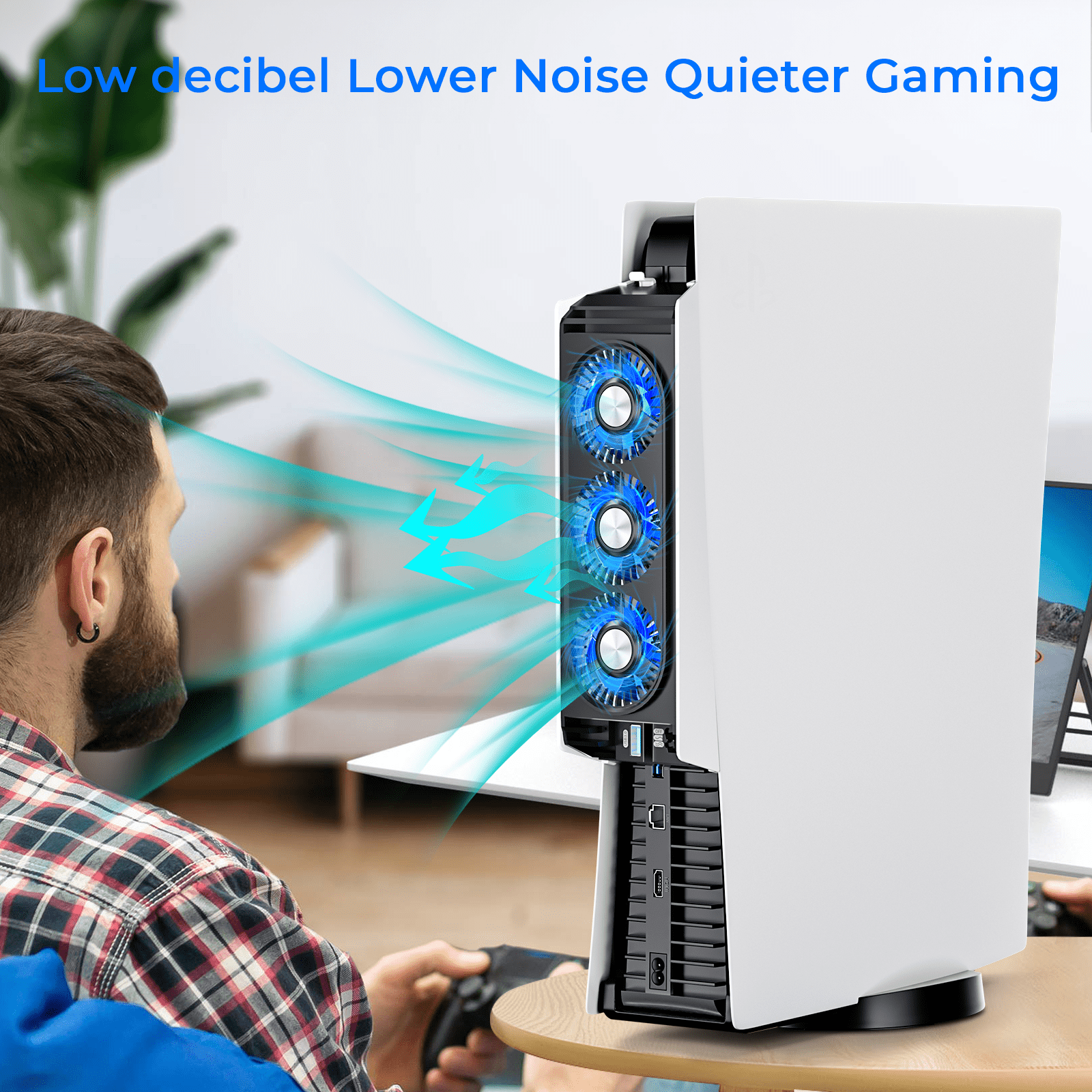 Upgraded PS5 Cooling Fan with LED Light,Quiet and Efficient Cooling System for PS5 ,2 Fan Speeds,3 Small Fans,USB 3.0 Port Compatible with PS5 Digital & Discs Edition,Not for PS5 Slim and New PS5 Pro