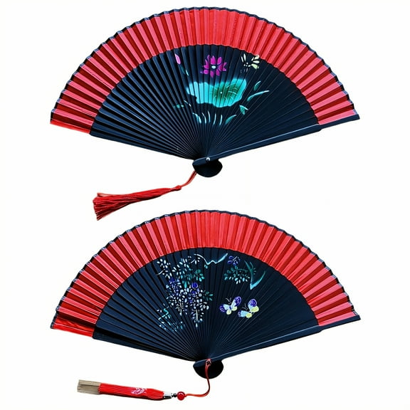 HIBIBUD 2Pcs Folding Fan Glossy & Refined Fan Texture Hand Fans for Women Foldable Fine Craftsmanship in Fan Ribs Large Folding Fans for Dancing Style1