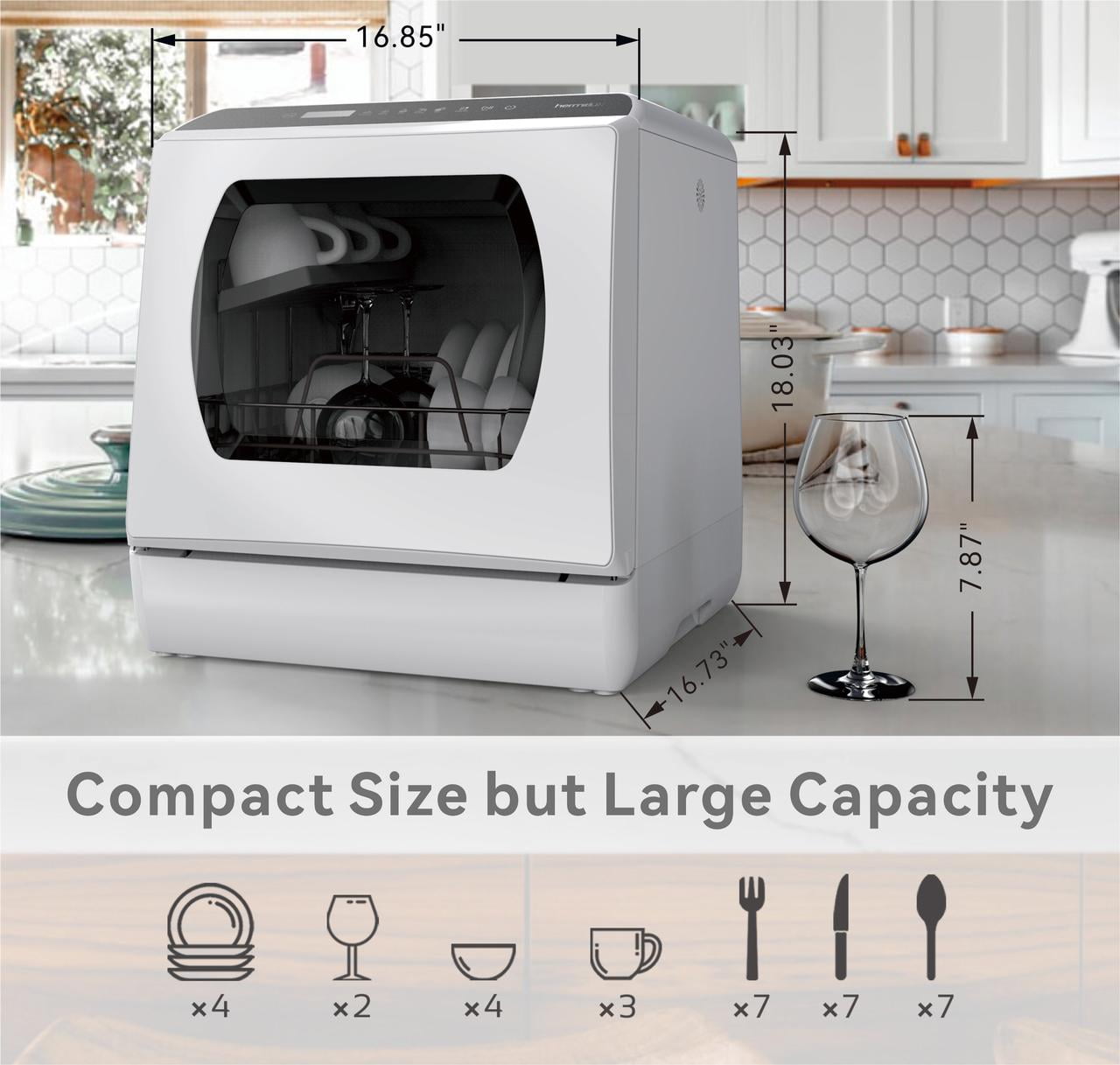 Portable Countertop Dishwasher, 5 Washing Programs Glass Door Mini Dishwasher with 5-Liter Built-in Water Tank, Baby Care, Air-Dry Function & Fruit Wash for Small Apartments, Dorms, RVs -White - 2