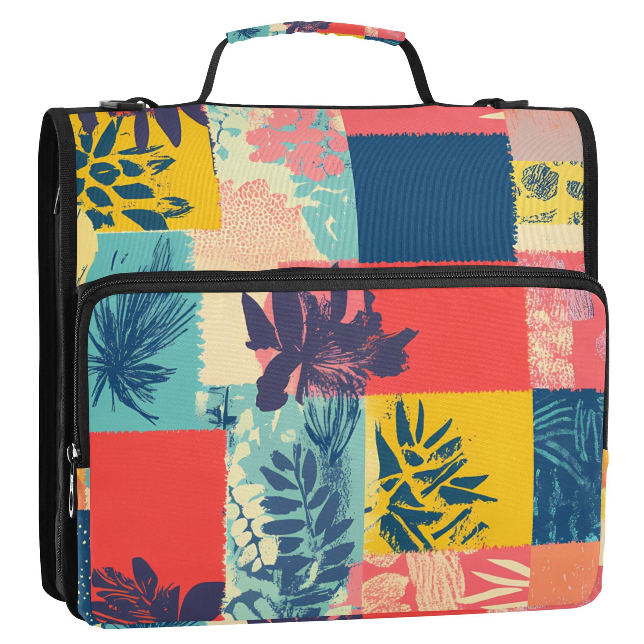 3 Ring Zipper Binder with Shoulder Strap Waterproof Trapper Keeper 2 Inch D-Ring 500 Sheets Capacity Colorful Block Doodle