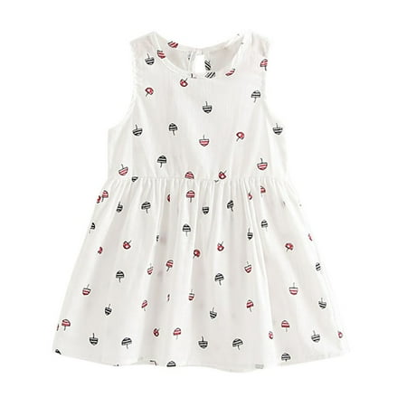 

Summer Toddler Girl Sleeveless Floral Printed Dress Casual Princess Dresses 1-6T